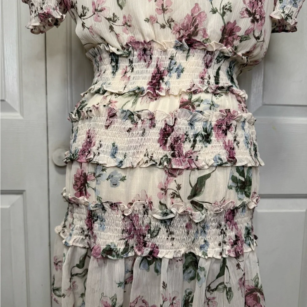 Floral Ruffle Dress Olivaceous Smocked Dress M